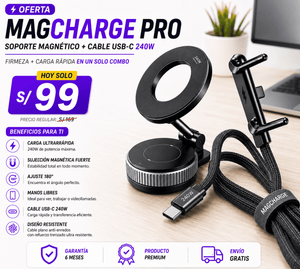 🔥 MAGCHARGE PRO™ | Soporte Magnético Premium + Cable USB-C 240W